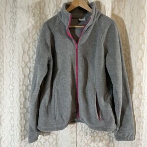 Columbia Light Gray Fleece Zip Up Jacket Pink Zip Women's Size XL